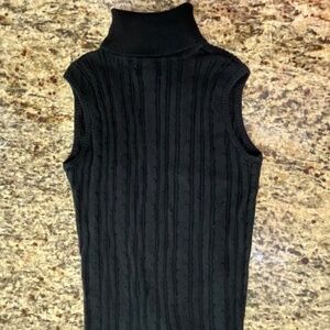 Silver Silk Knitwear Black Ribbed Sleeveless Silk & Cotton Knit Turtleneck M